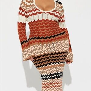Fashion Nova Zigzag Knit Dress - Brown, Black, White